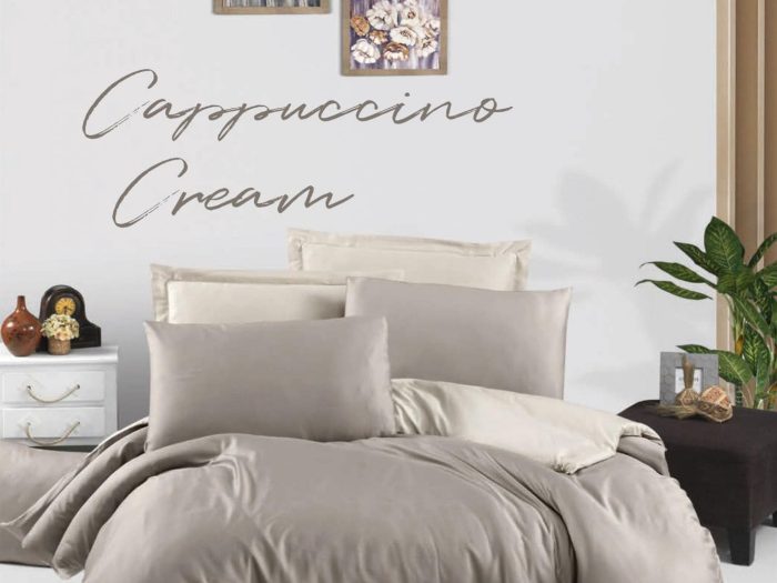 Satino patalynės komplektas kapučino ir kreminės spalvos