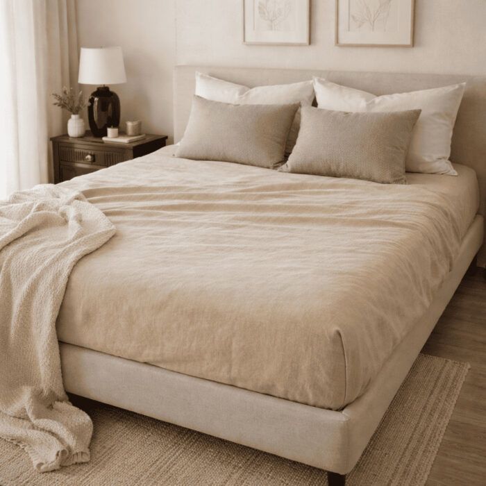 Beige (smėlio) spalvos paklodė su guma