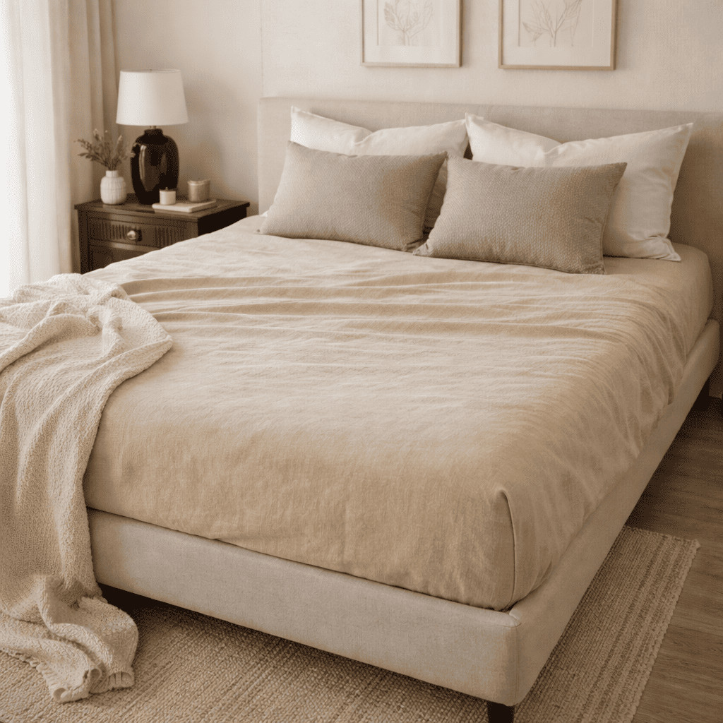Beige (smėlio) spalvos paklodė su guma