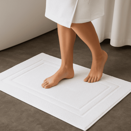 Baltas natūralios medvilnės vonios kilimėlis, pagamintas Belgijoje