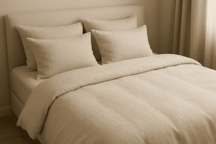 Beige spalvos lino patalynės komplektas