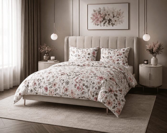 pREMIUM SATINO KOMPLEKTAS FLORAL SU DVIEM PAGALVĖMIS (1) Premium satino komplektas su dviemis pagalvėmis FLORAL