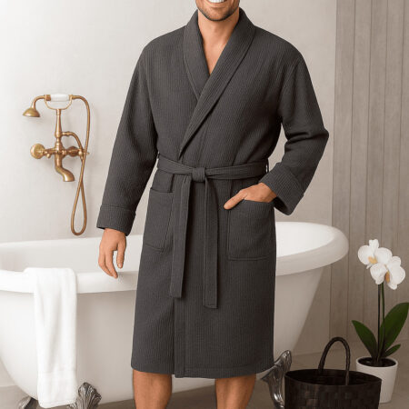 Vaflinis antracito spalvos chalatas, unisex