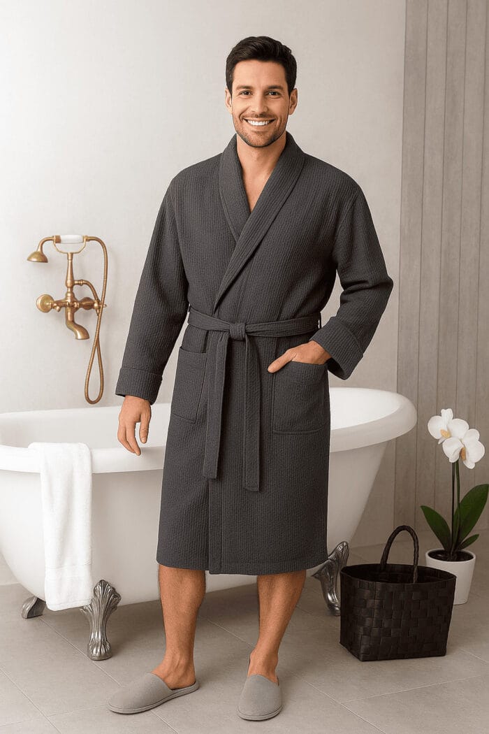 Vaflinis antracito spalvos chalatas, unisex