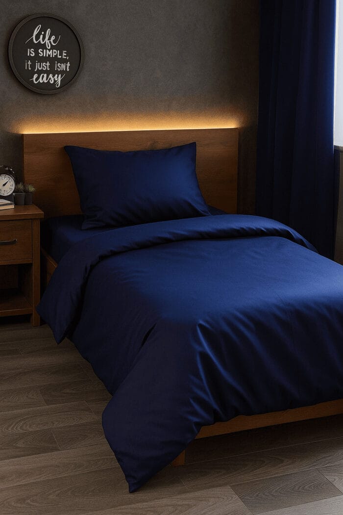Dark bleu premium satino patalynės komplektas tamsiai mėlynas