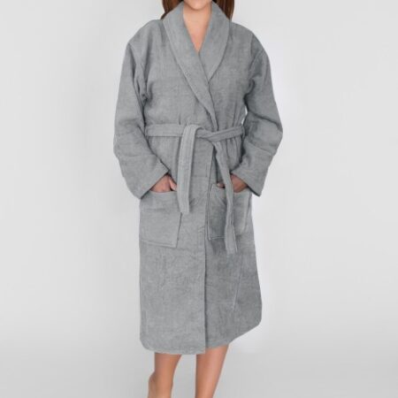 mOTERIS SU PILKU CHALATU cLASSIC, 100 PROC. MEDVILNĖ