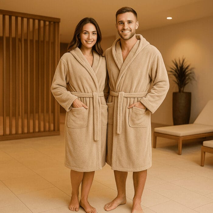 Smėlio spalvos chalatas Welsoft (1) Minkštas chalatas su gobtuvu WELLSOFT | Unisex | Kelių spalvų
