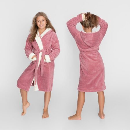 Rožinis minkštas švelnus chalatas mergaitėms