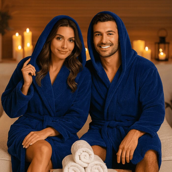 tamsiai mėlynas chalatas Welsoft (1) Tamsiai mėlynas unisex chalatas Welsoft