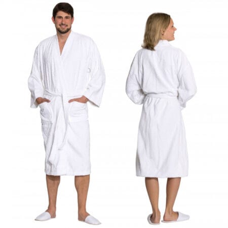Baltos spalvos chalatas unisex fotinis medvilninis Unisex