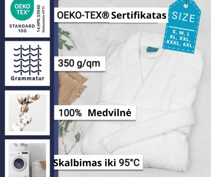 Unisex balto chalato sertifikatas
