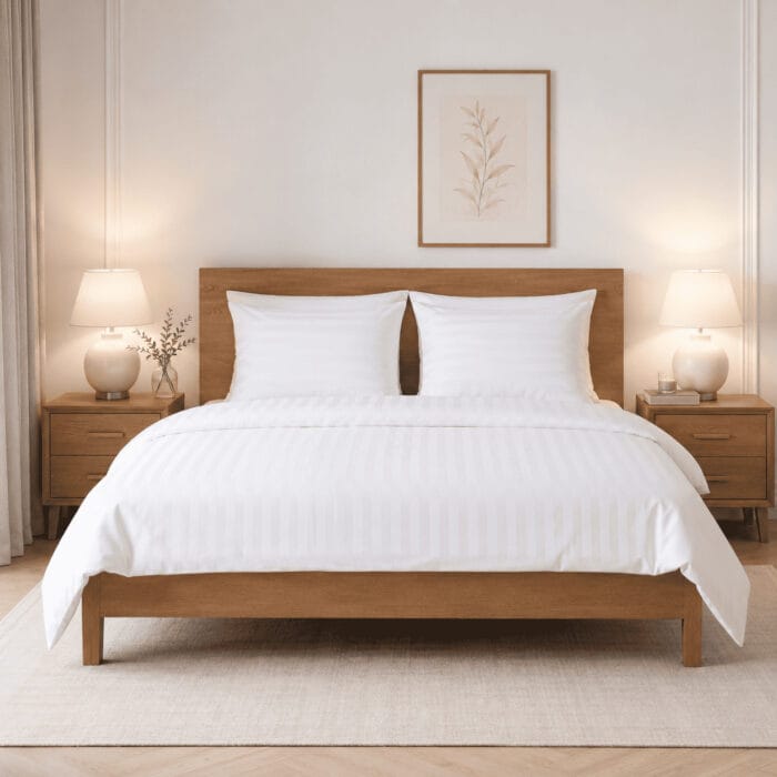 Premium satino kompelktas Line Baltas juostuotas premium satino komplektas LIne