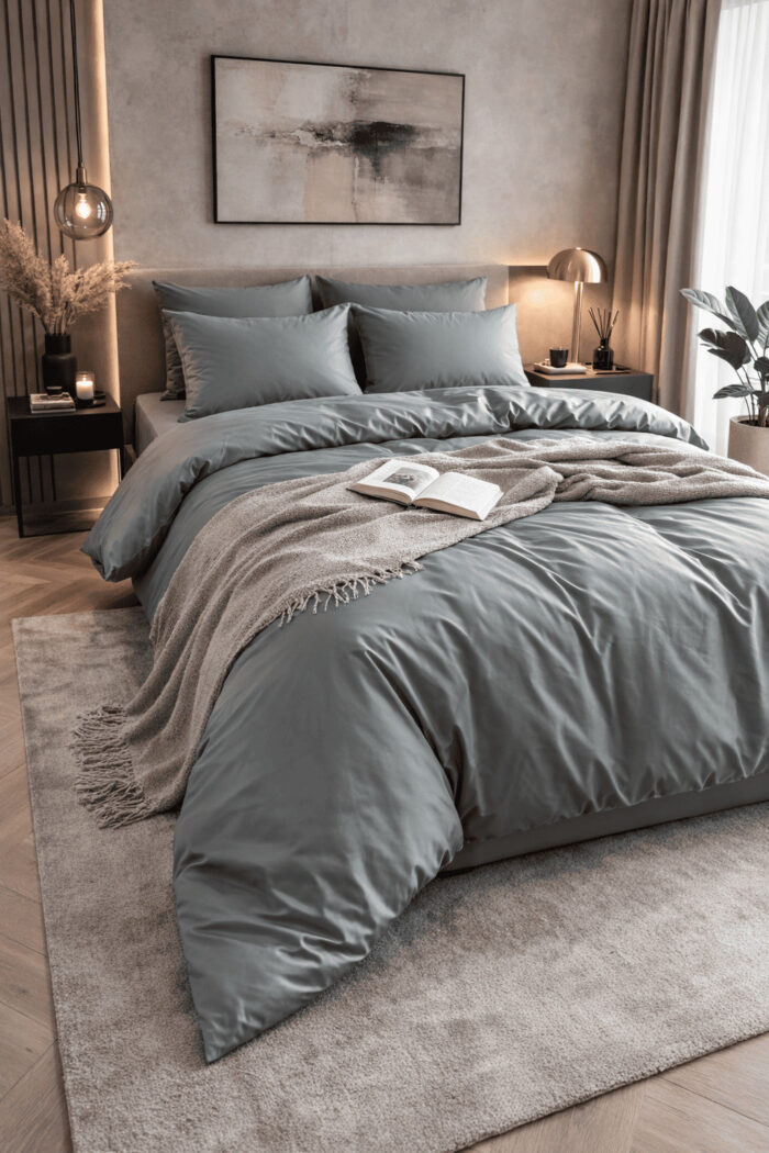 Premium satino komplektas water grey