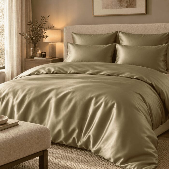 olive-satino-komplektas Premium satino patalynės komplektas Olive