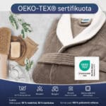 Taupe spalvos minkštas veliūrinis chalatas su skalbimo instrukcija