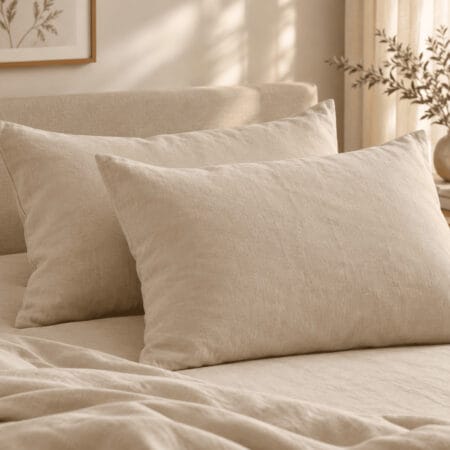 beige spalvos lino pagalvių užvalkalai