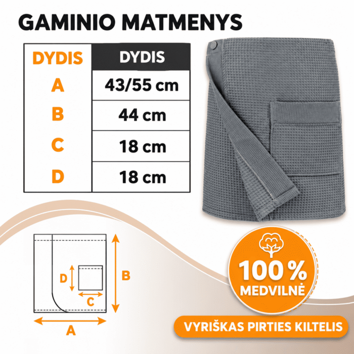 Vyriškas vaflinis pirties rankšluostis su sagomis Stone | 100 % medvilnė