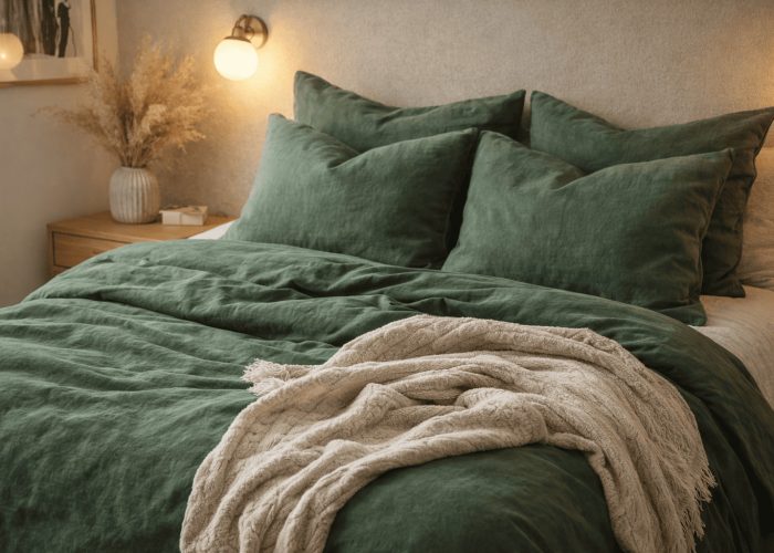 Tamsiai žaliosspalvoslino komplektas